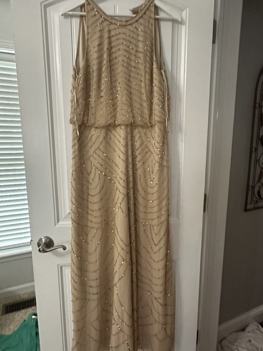 Adrianna Papell Women's Beaded Maxi Gown Art Deco Size 16